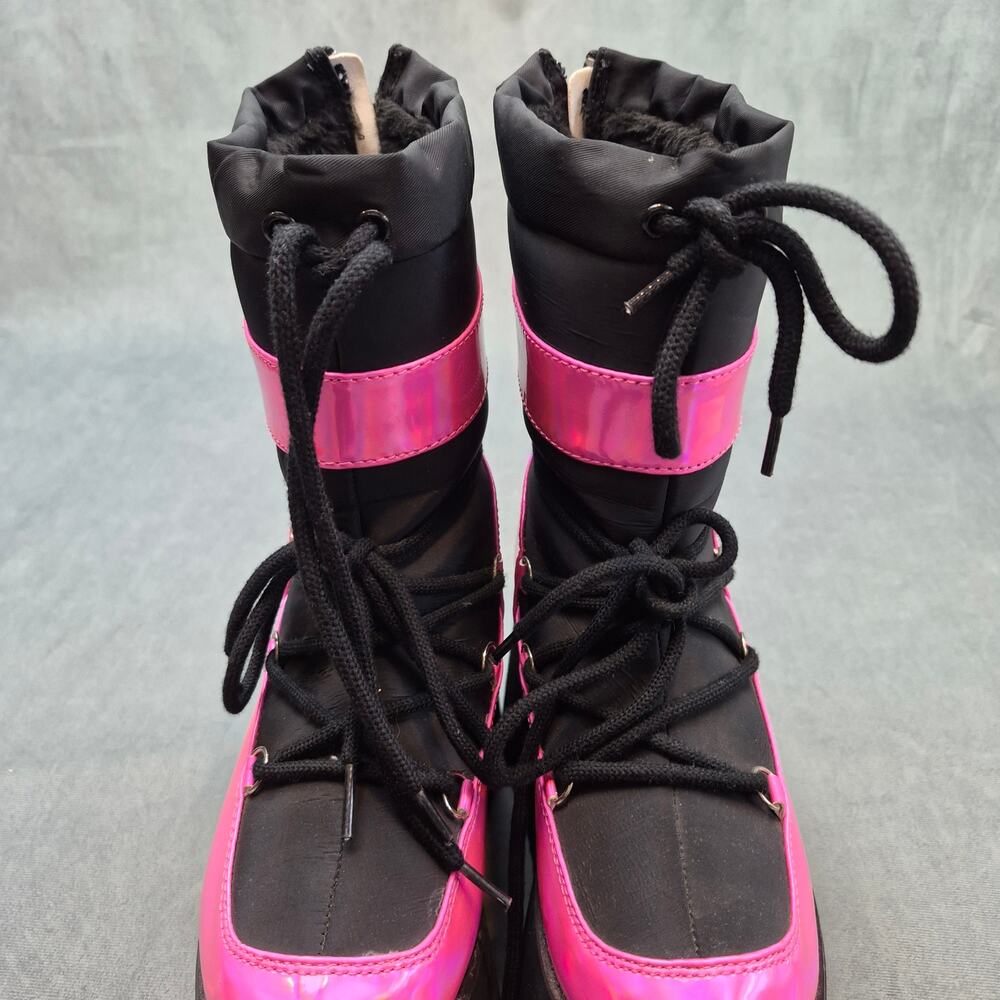 YRU Qronic Holographic Goth Punk Festival Rave Pink Platform Winter Boot Size 7 - Picture 8 of 9